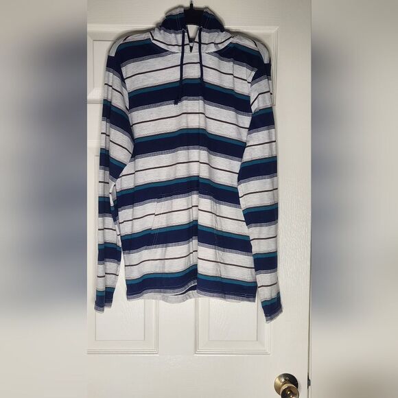 5i Apparel Blue Gray Lightweight Shirt Jacket with Nautical Stripes Men's Hoodie - Picture 1 of 7